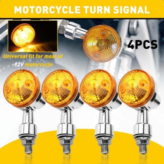 NEW 4PCS AMBER INDICATORS 12V TURN SIGNAL LIGHT MOTORCYCLE BLINKER LIGHTS Chrome