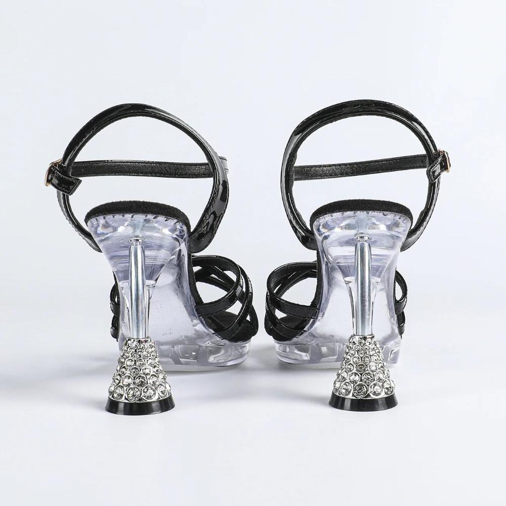 MCLUBGIRL Versatile Light Luxury Temperament Square Head Low Heel Summer 2025 New Transparent Rhinestone Sandals Sandals
