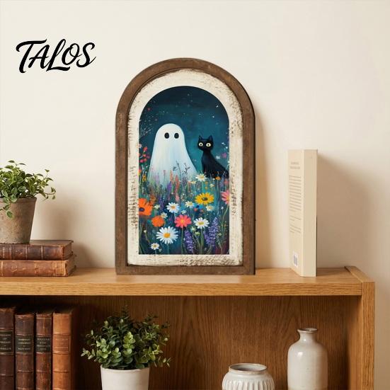 Halloween Entryway Decor Ghost Arch Wooden Sign, Cute Table Rustic Farmhouse Decoration Shelf Decor, Decorative Wall Art for Mantel Living Room
