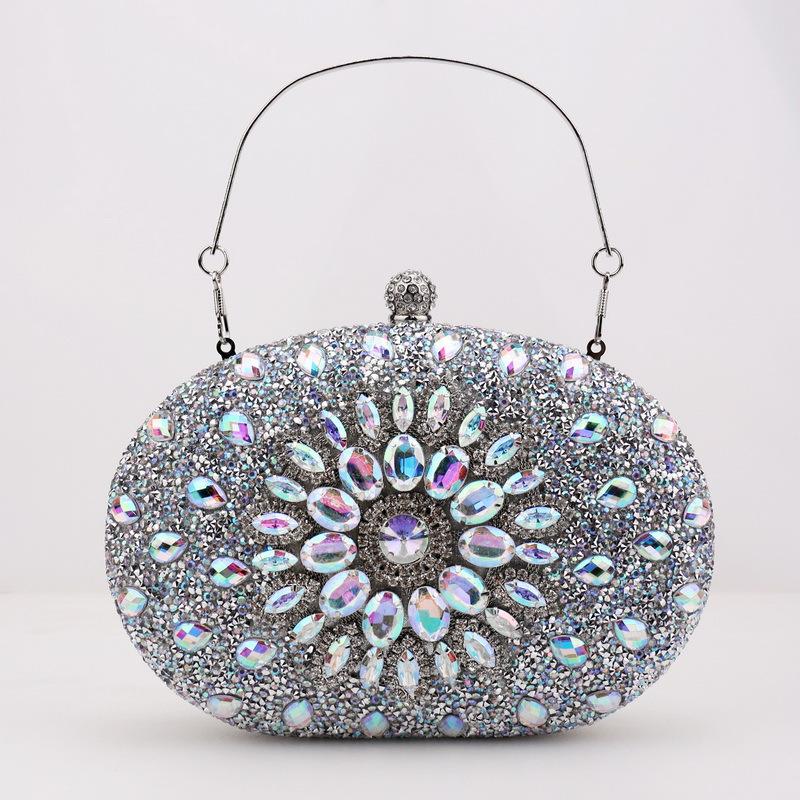 Rhinestone Clutch Purses for Women Evening Wedding Formal - Round Pearl Clasp Handbag - Crystal Diamond Bag