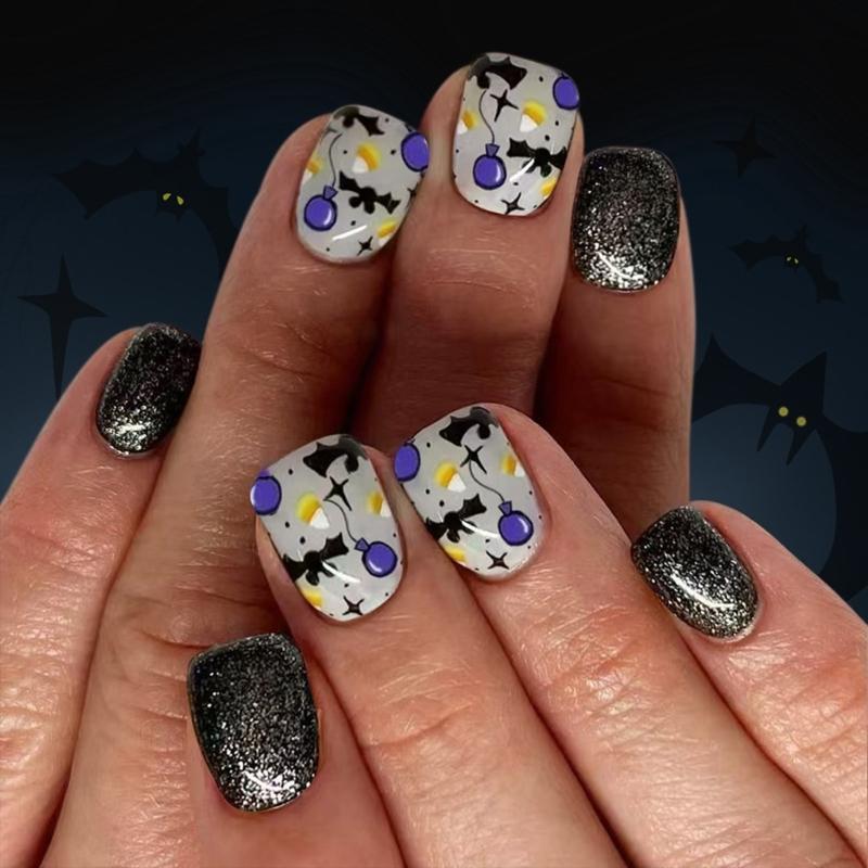Halloween Press on Nail French Tips Fake Nail Acrylic Nail Square False Nail Glues on Nail Stick on Nail for Womens