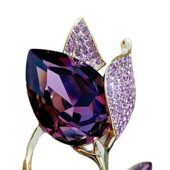 Women Brooch High-Gloss Rhinestone Inlay Sparkling Tulip Design Lapel Pin Non-Slip Buckle Scarf Badge Clothing Bags Accessories