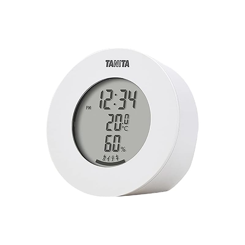 Tanita Digital Temperature and Humidity Meter with Clock, Desktop, Magnetic, White TT-585 WH