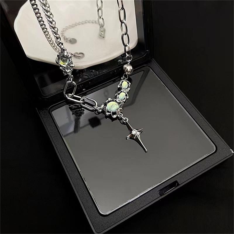 Trendy Bling Měsíční kámen Hvězda Kříž Přívěsek Náhrdelník Pro Ženy Punk Hip Hop Náhrdelník Párty Y2K Šperky Dárek