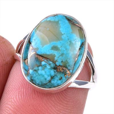 Natural Blue Copper Turquoise Gemstone 925 Solid Sterling Silver Ring S.6 Y0i16