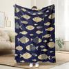 Cozy Flannel Blanket with Ocean Fish Design - Soft, Breathable Polyester, Machine Washable, Perfect for All Seasons - Ideal Gift