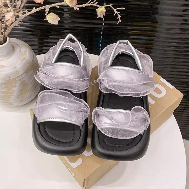 

Туфли платформа шнуровка шнуровка сандалии женские 2025 новые летние повседневные и легкие сандалии 40 серебряный