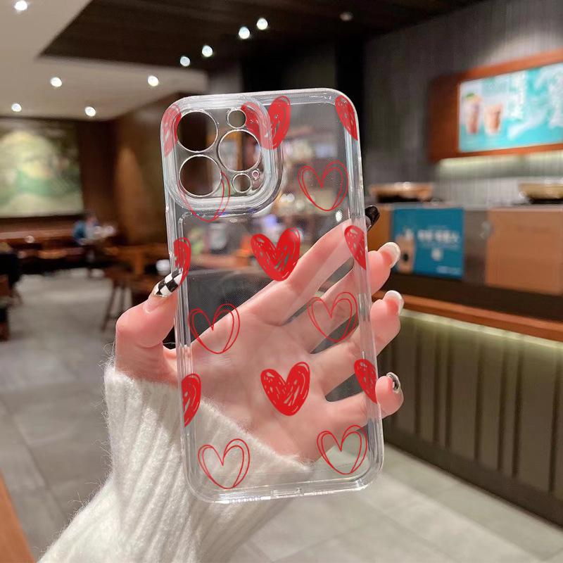 Summer new product ultra-thin naked red love mobile phone case iPhone15 anti-drop transparent all-inclusive Apple 17promax