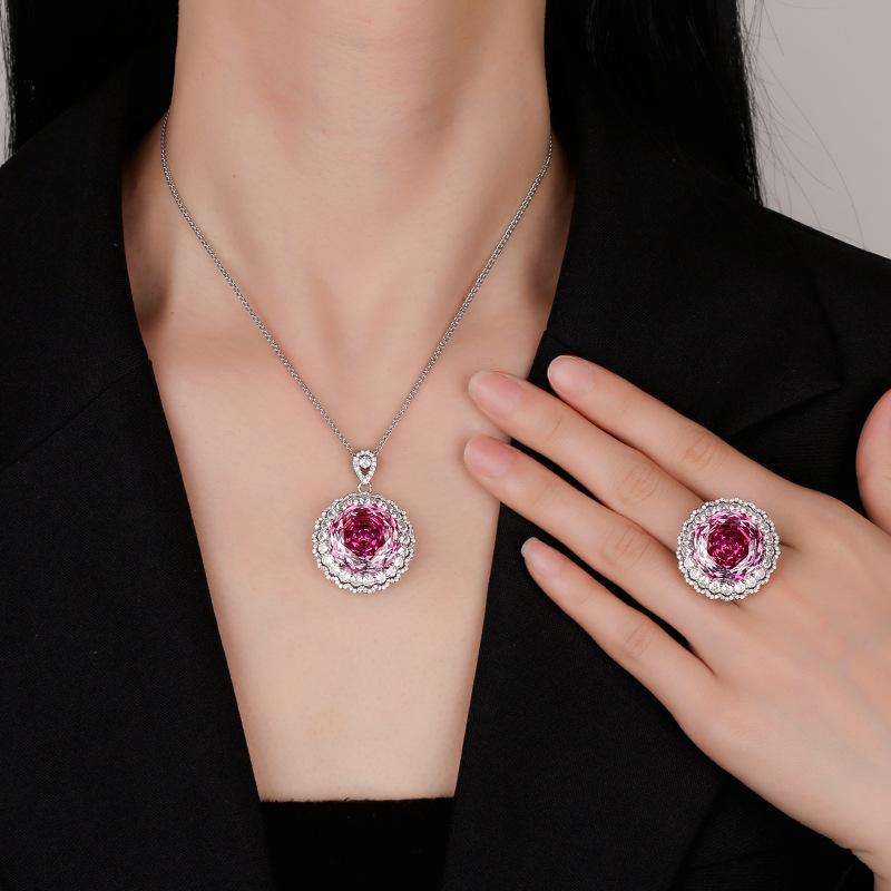 Popular Jewelry Copper Bottom Gold-Plated Rose Cut Dragon Fruit Color Light Luxury Set Main Stone 18Mm