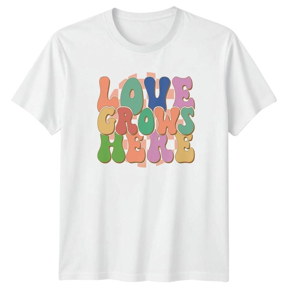 Love Grows Here Unisexs TShirt Groovy Pastel Lifestyle Mothers Day Gift For Her S