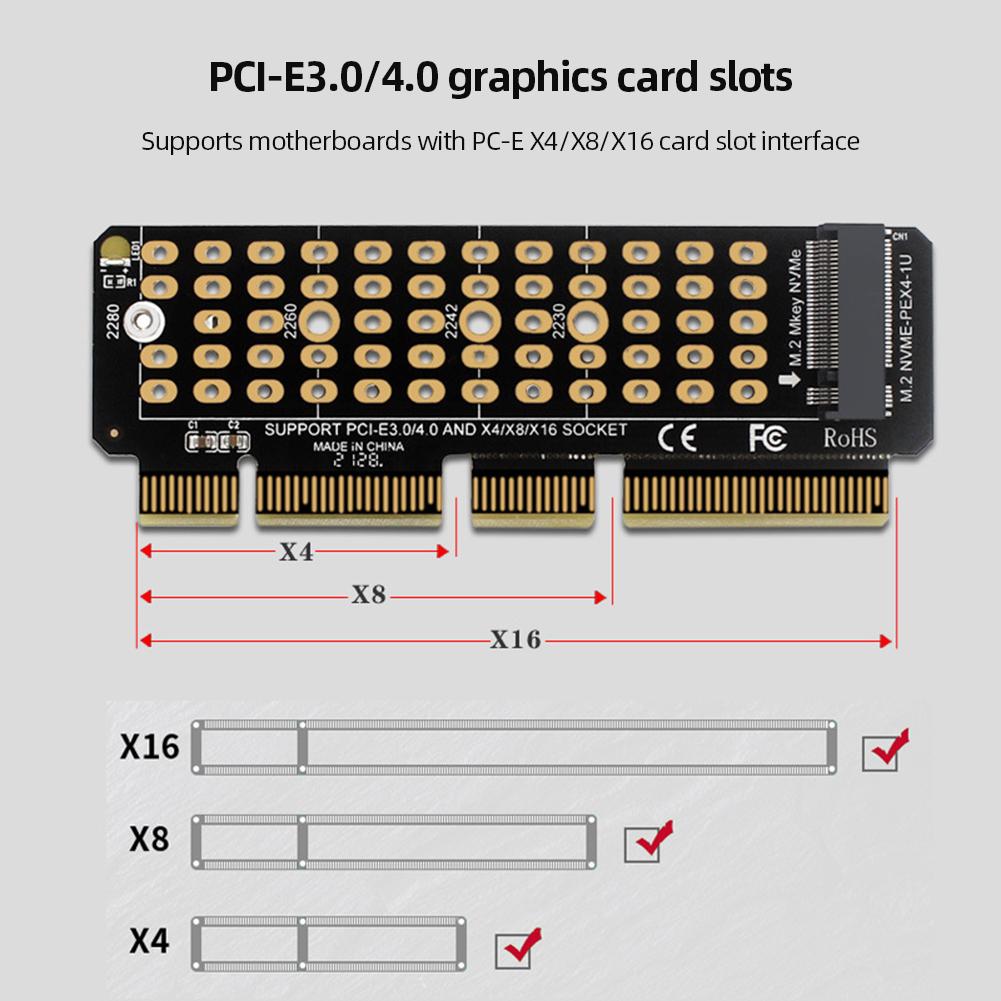 M2 NVME Adapter Card M.2 M-Key Accelerator Card Full Speed X4 M.2 To PCI-E4.0 Converter Support 1U Server for 2230-2280 M.2 SSD