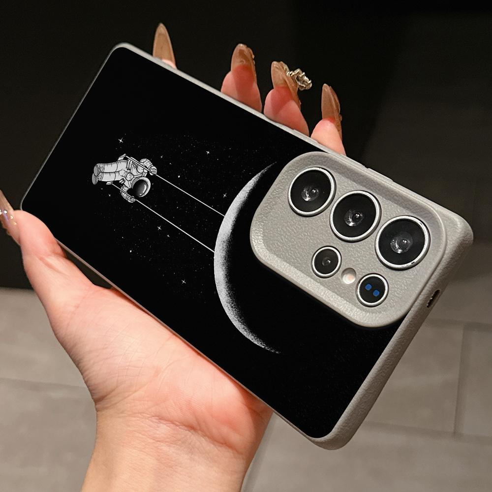 Samsung A07 Xiaomi Redmi 13C 14C for iPhone 17 Pro Max Infinix Realme Phone Cases Soft brown Leather pattern TPU Case NY60 space astronaut skate moon