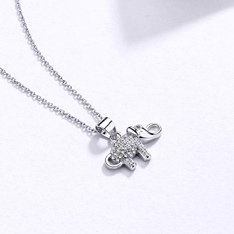 925 Sterling Silver Full Diamond Little Elephant Pendant Necklace for Women