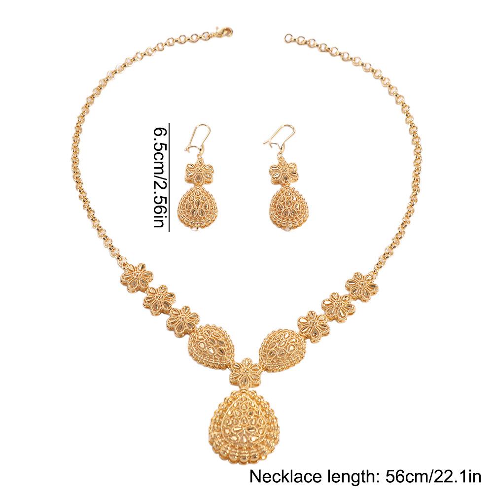 Gifts Gold Color Necklace Earring Set 24K Gold African Bridal Jewelry Sets  Women