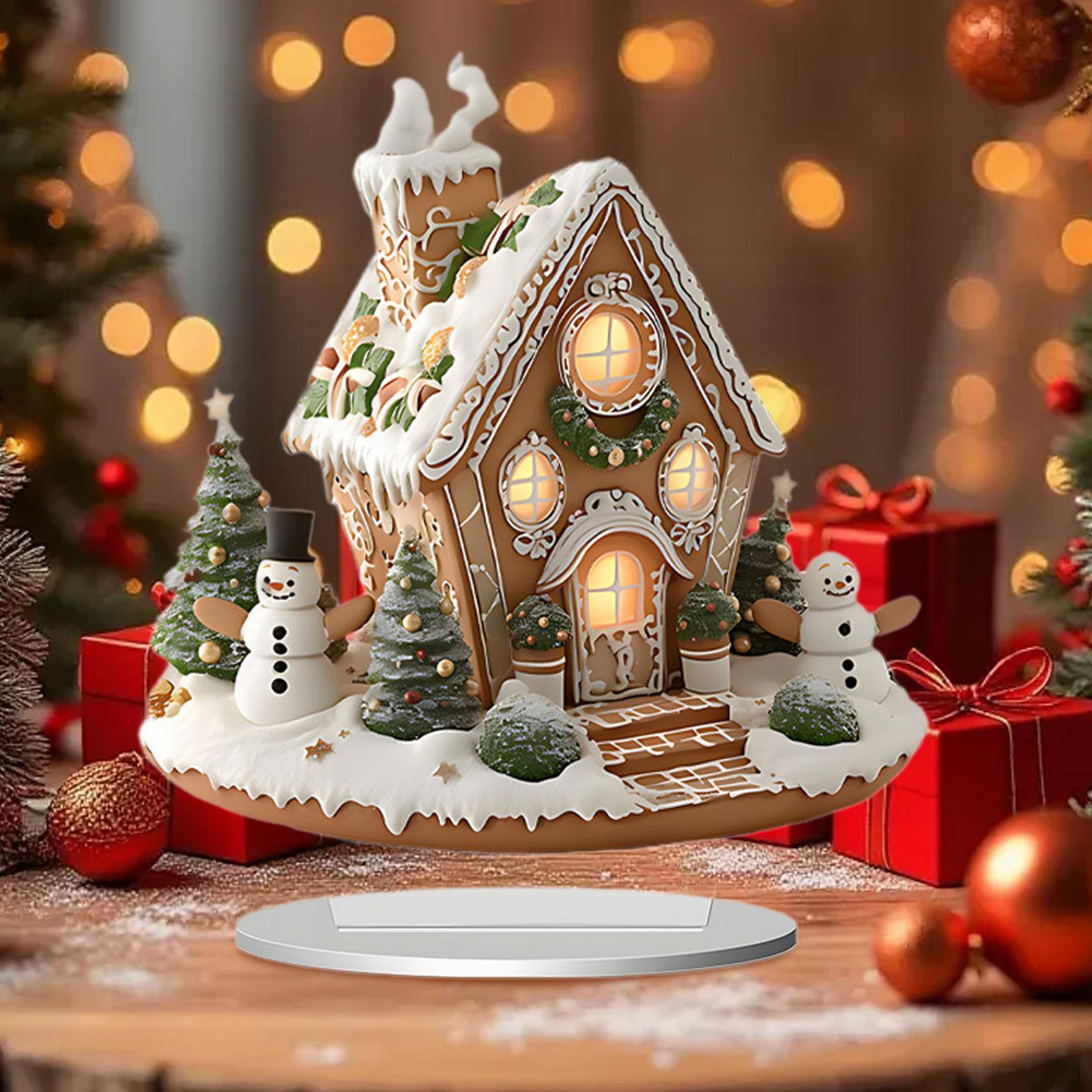 

Christmas Village House 2D Desktop Decor Building Decoration Snow Scene Xmas for