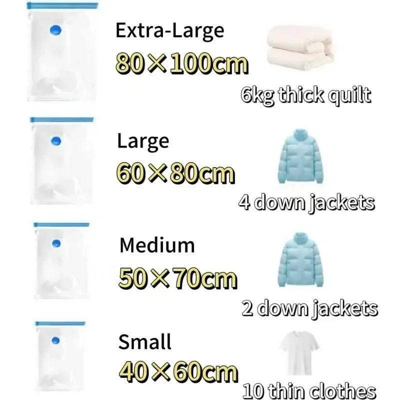 5 Sizes Reusable Vacuum Bags with Hand-Pump Vacuum Compression Sealer Bag Mini Vacuum Sealer Machine for Clothes Organizer