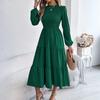 Women's Fashionable Color Round Neck Long Sleeved Loose Dress With A Large Display