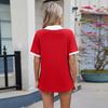 Frühling und Sommer Neue Farbblockierung Revers Kurzarm, Lockere T-Shirt Tops Damen