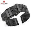 18mm 20mm 22mm 24mm Universal Milanese Loop Band Stainless Steel Strap Pin Buckle Watchband Bracelet Accessories Black Silver