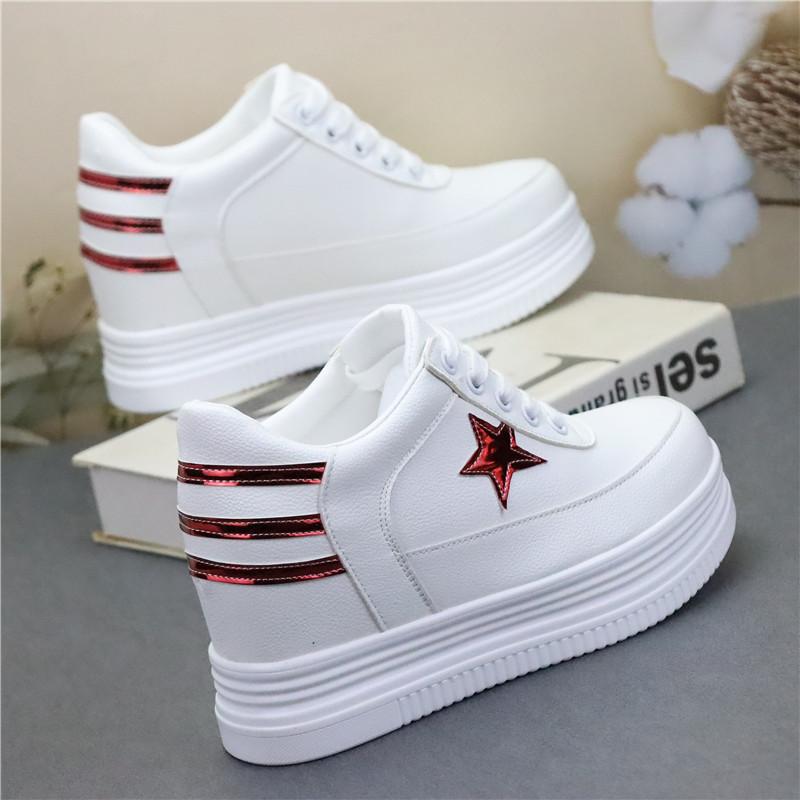 8CM White Platform Sneakers for Women Casual Shoes White Shoes Platform Wedge Heel Walking Shoes Genuine Leather High