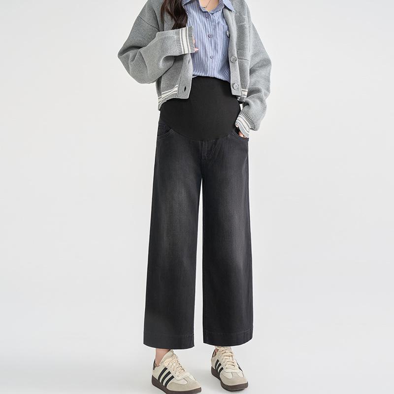 

Maternity Fleece Support Jeans: Autumn/Winter Loose Straight-Leg 9-Point Slimming Pants for Pregnant Women M