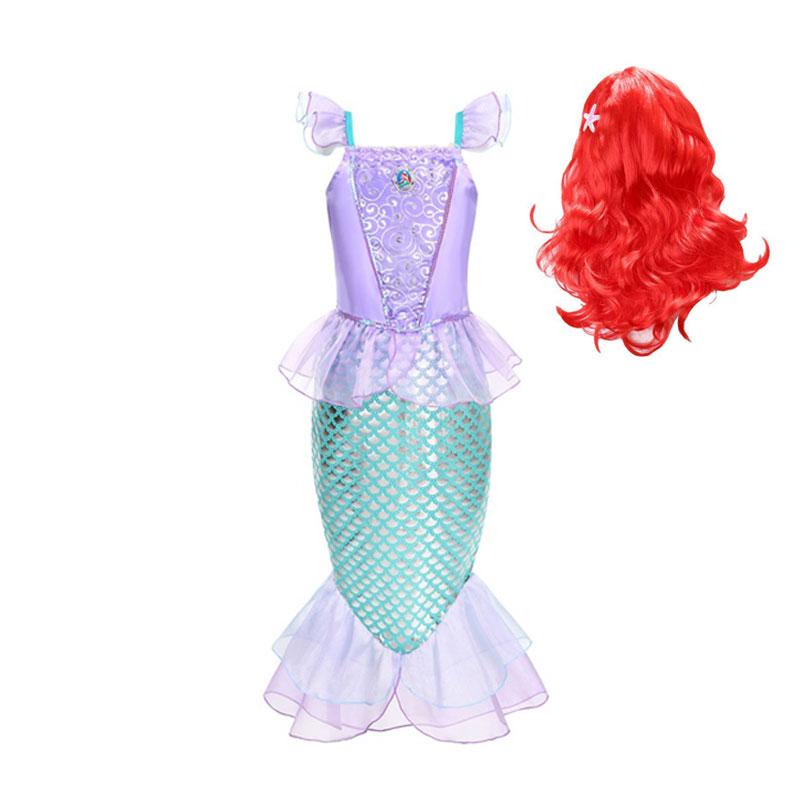 Mermaid Ariel Costume Girls Short Sleeve Fish Tail Shape Cosplay Princess Dress Halloween Carnival Birthday Party Dresses