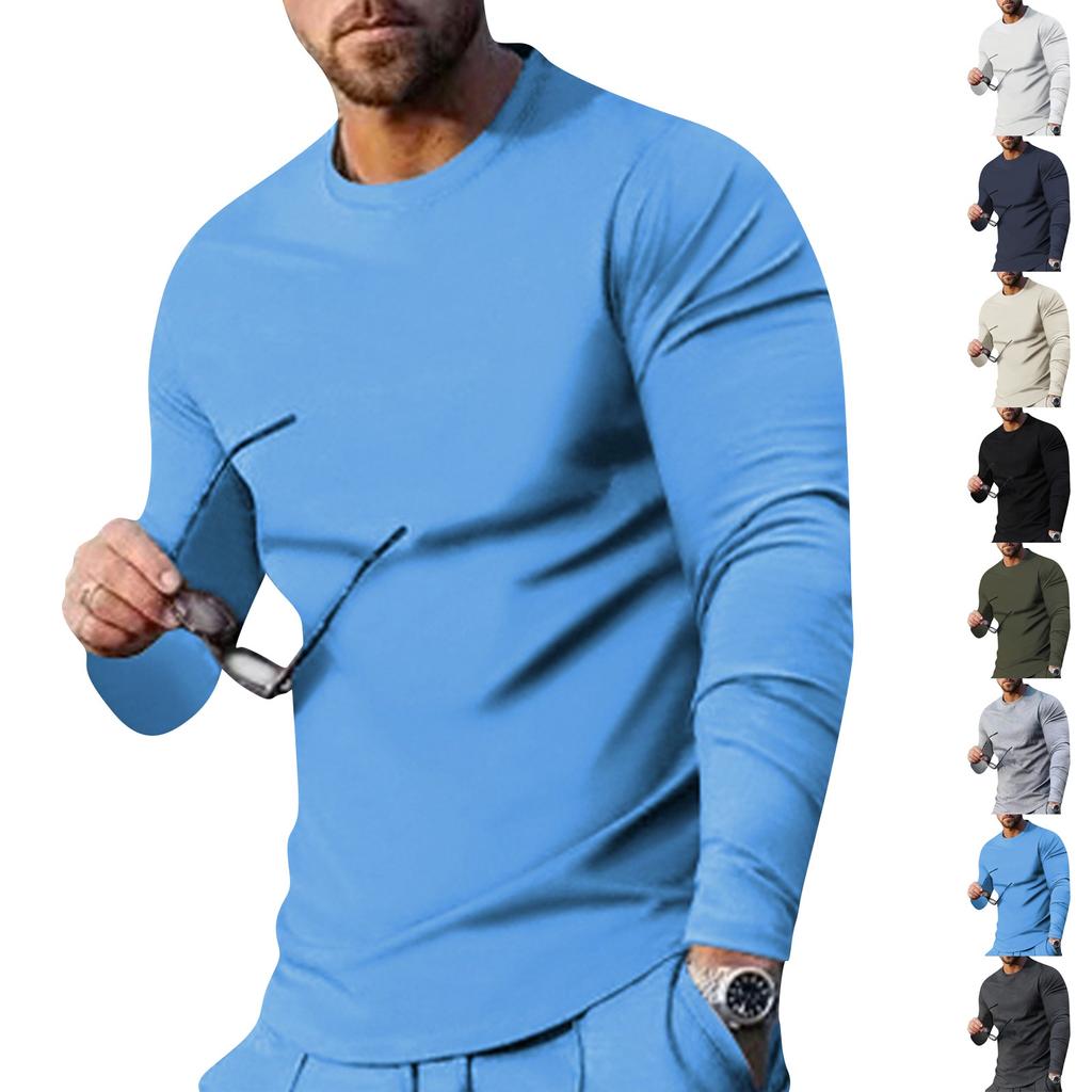 T-shirt da uomo a maniche lunghe con scollo a contrasto, maglia intima basic per l'uso quotidiano
