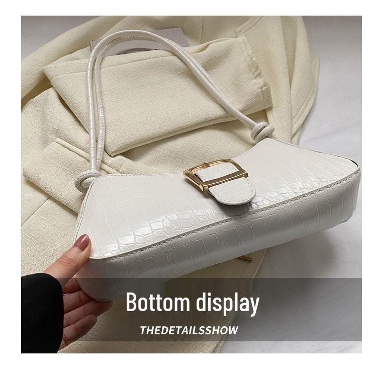 2023 Trendy White French Texture Underarm Handbag for Women - Solid Color Baguette Style