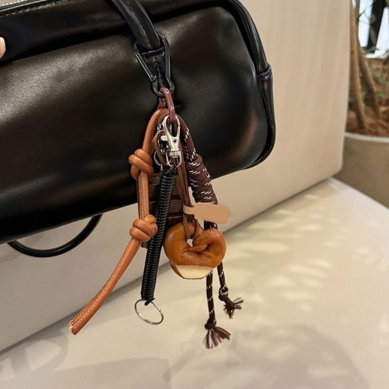 Handmade Alkaline Bread Keychain Pendant Sturdy Materials Lovely Bowknot Designs Accessory for Vehicle Interior Decoration