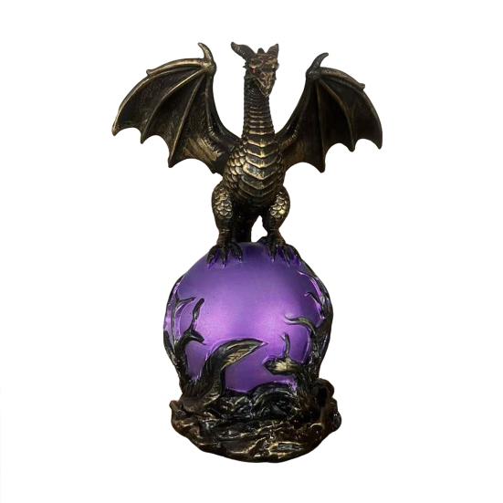 Dragon Statue with Ball, Dark Style Dragon Figurine, USB Powered Desktop Dragon Lamp Ornaments, Fantasy Gift for Men & Dragon Lovers