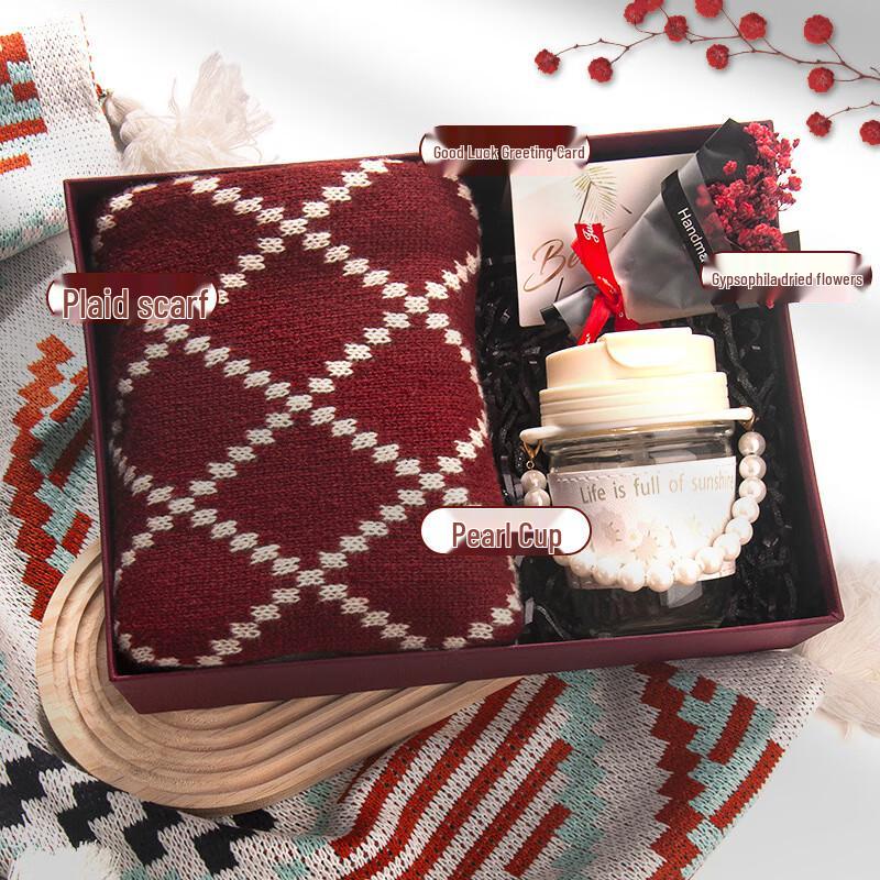 New Year s Scarf & Mug Gift Set Scarf + Pearl Cup + Flower Bouquet + Gift Box