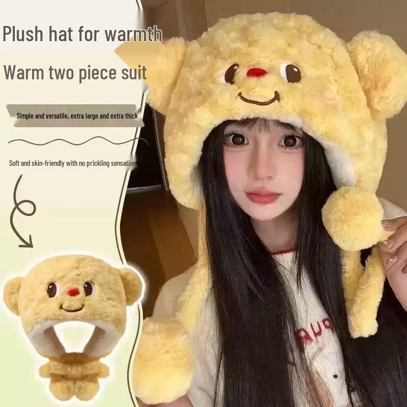 Women's Winter Fox Ears Plush Hat and Scarf Set - Thick, Warm Ear Protection for Cycling