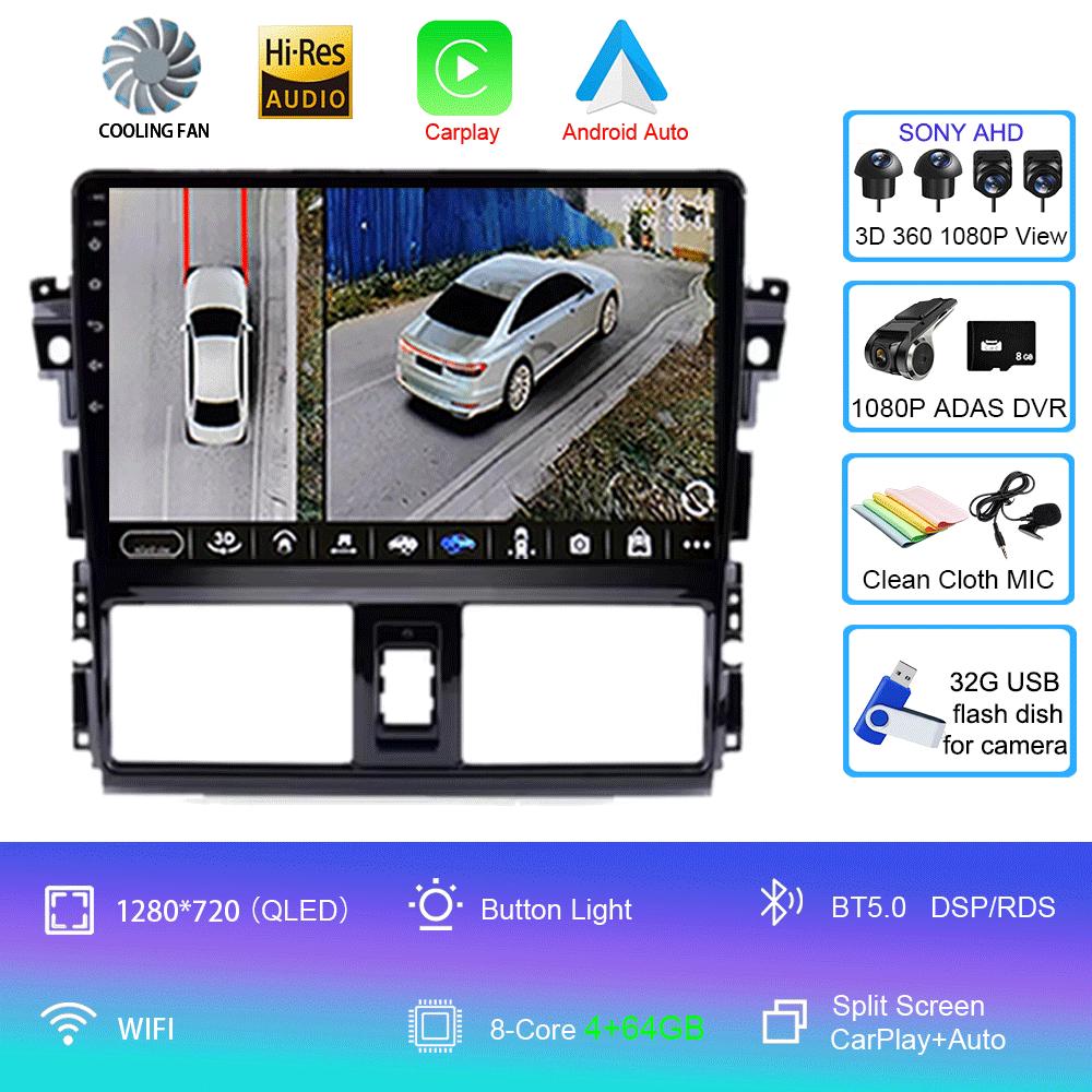 Android 14 For TOYOTA VIOS YARIS 2013 2014 2015 2016 Multimedia Video Player Car Radio GPS Navigation NO DVD 2 Din Carplay New