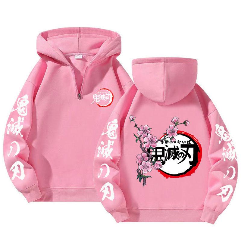 Japonské Anime Demon Slayer Mikiny s polovičným zipsom Harajuku Manga Grafické Pulóvre Bežné s kapucňou Streetwear Mikiny
