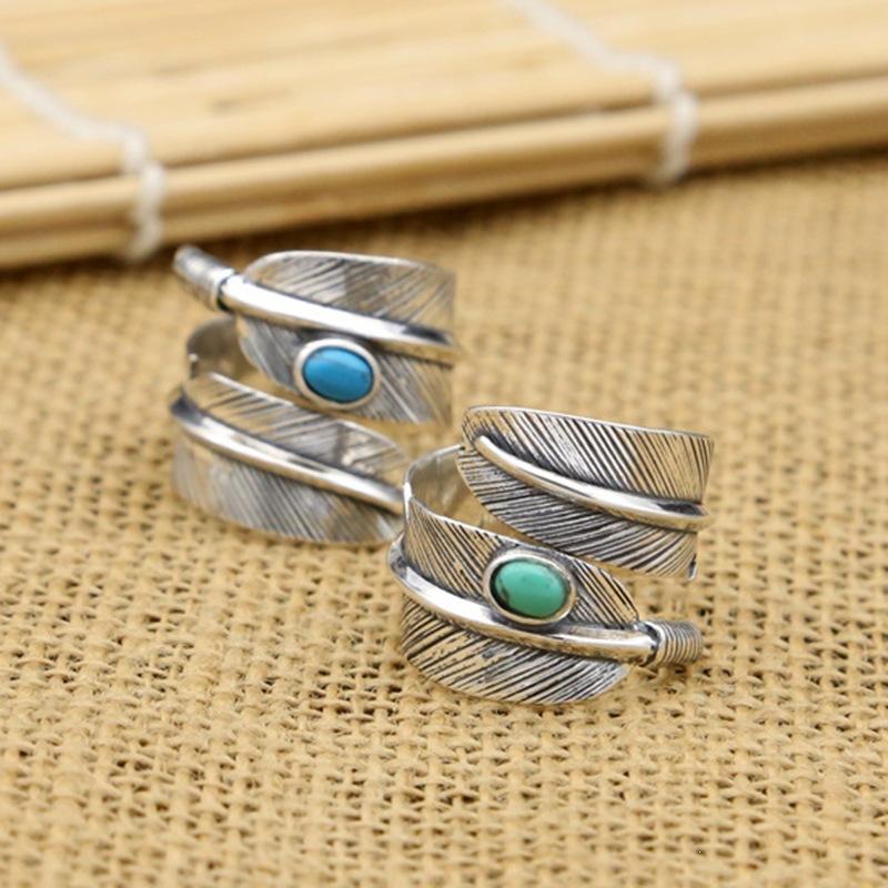 Aishang High-end Fashionable Retro Feather Resin Open Ring for Men and Women, Adjustable Jewelry, Direct Sale
