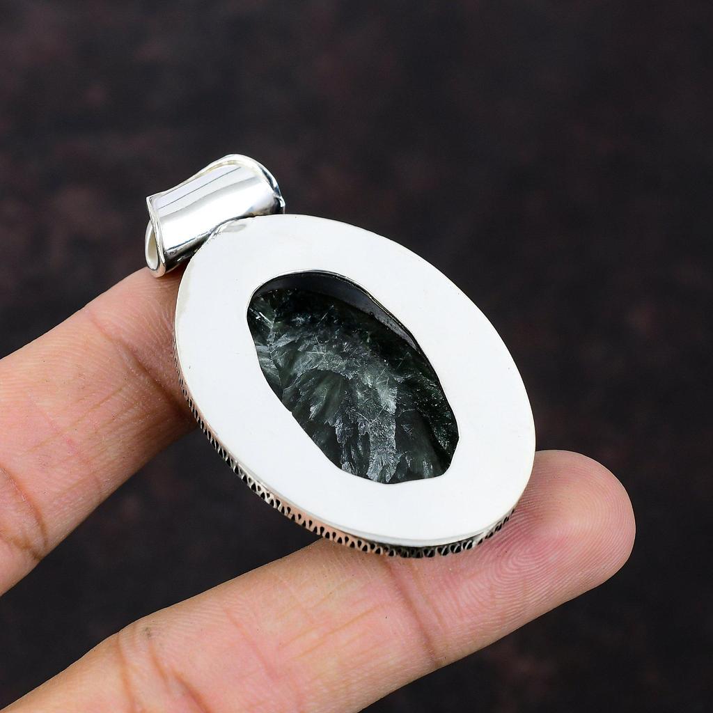 Seraphinite Pendant Top Quality Gemstone Pendant 925 Sterling Silver Pendant Wonderful Vintage Pendant Handmade Dainty Jewelry Gift For Wife