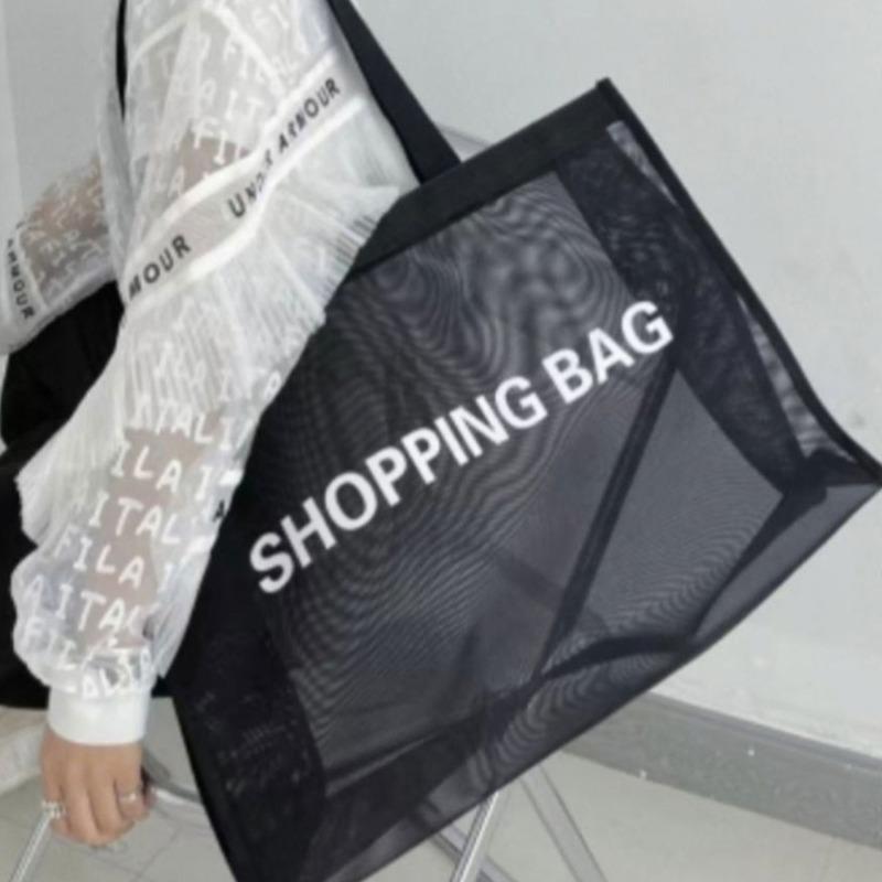 Transparent Mesh Shopping Bag Large Capacity Shoulder Handbag For Shopping Bags Breathable Beach Travel toiletry Storarge Bag