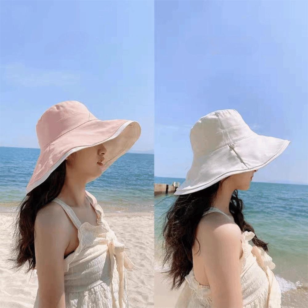 Soft Double-sided Wear Fisherman's Hat Broad-edged Bucket Hat Portable Women Sun Hat  Beach