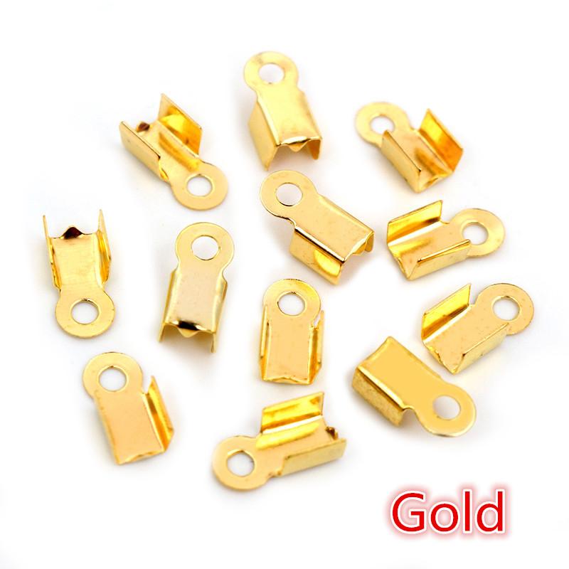 200pcs/lot Cove Clasps Cord End Caps String Ribbon Leather Clip Tip Fold Crimp Bead Connectors For DIY Jewelry Making Findings