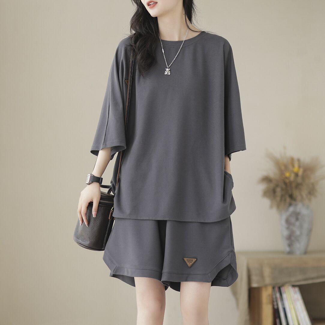 

Женский летний комплект свободного покроя больших размеров, топ с коротким рукавом + шорты, повседневный удобный комплект из двух предметов XL