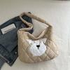Large Capacity Plaid Messenger Bag Foldable Cartoon Dog Handbag Thickened Cotton Bag  Winter