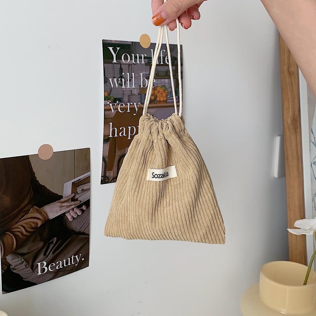 Storage Pocket Drawstring Bag Corduroy Storage Bag Small  Fashionable Durable