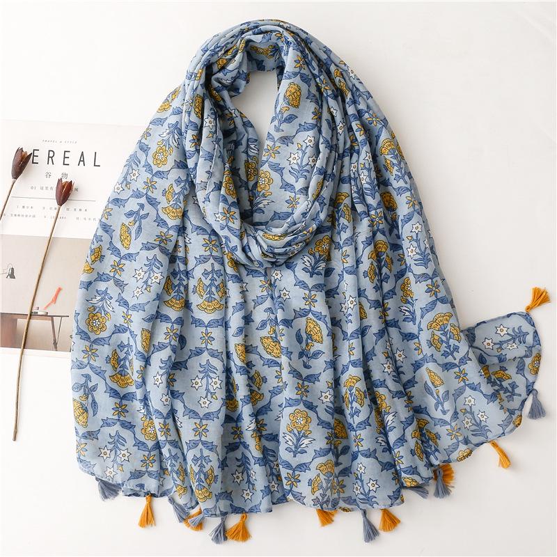 2023 Spring/Summer Sweet Style Cartoon Cherry Cotton Linen Scarf for Women