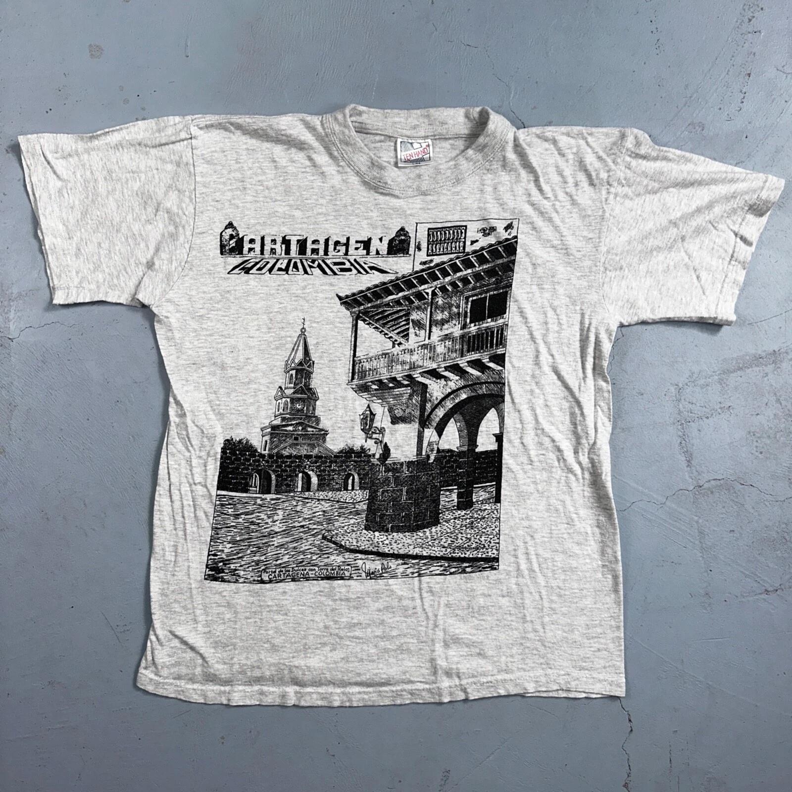 Columbia Artagen VTG T Shirt Travel Y2K Art Deco Grey City Photograph S