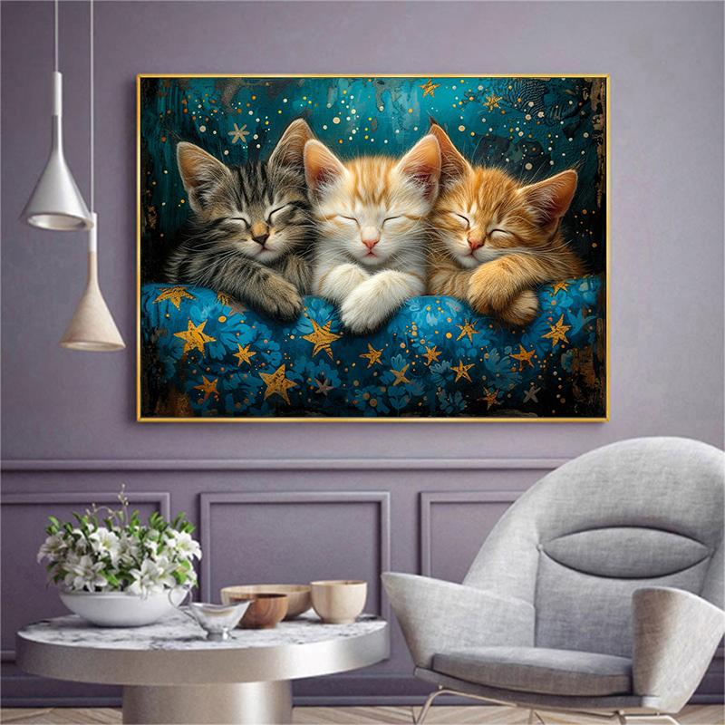 5d DIY Diamond Painting Cross Stitch Cute Animals Three Kittens Diamond Embroidery Mosaic Full Round Drill Home Decor Arts