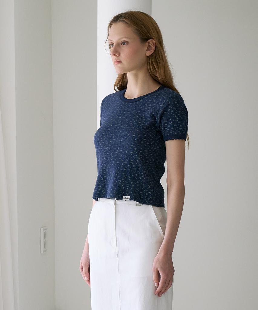 DEHEVE Flower Lace T-Shirt [Navy]