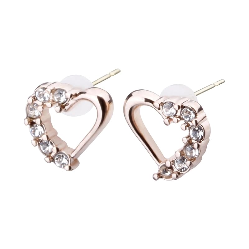 

LOKUMI earrings 18k gold K18 post made in Japan K18 pave open heart Compatible with metal allergies pave earrings heart ladies small Small size