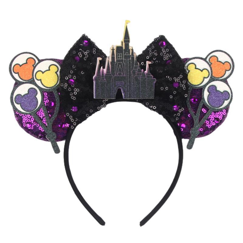 Trip Mickey Ears Headband For Girls Women Sequin Castle 5"Bow Hairband Festival Party Cosplay DIY Hair Accessories