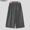 INCERUN Men Elastic Waist Plaid Print Casual Loose Wide Legs Capri Pants Shorts