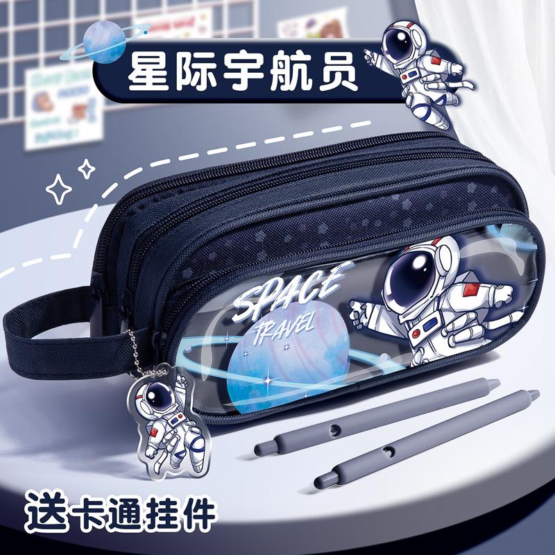Large Capacity Transparent Double Layer Pencil Case Multifunctional Portable Stationery Bag For Unisex Students